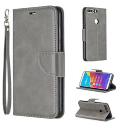 Classic Sheepskin PU Leather Phone Wallet Case for Huawei Y7(2018) - Gray
