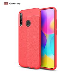 Luxury Auto Focus Litchi Texture Silicone TPU Back Cover for Huawei Y7p - Red
