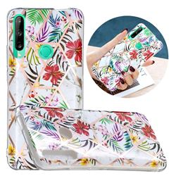 Tropical Rainforest Flower Painted Marble Electroplating Protective Case for Huawei Y7p