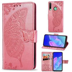 Embossing Mandala Flower Butterfly Leather Wallet Case for Huawei Y7p - Pink