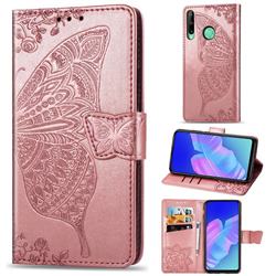 Embossing Mandala Flower Butterfly Leather Wallet Case for Huawei Y7p - Rose Gold