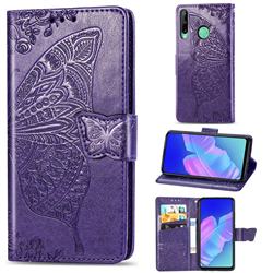 Embossing Mandala Flower Butterfly Leather Wallet Case for Huawei Y7p - Dark Purple