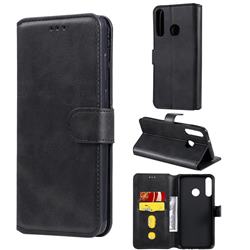 Retro Calf Matte Leather Wallet Phone Case for Huawei Y7p - Black