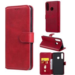Retro Calf Matte Leather Wallet Phone Case for Huawei Y7p - Red