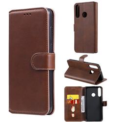 Retro Calf Matte Leather Wallet Phone Case for Huawei Y7p - Brown