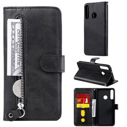Retro Luxury Zipper Leather Phone Wallet Case for Huawei Y7p - Black