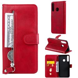Retro Luxury Zipper Leather Phone Wallet Case for Huawei Y7p - Red
