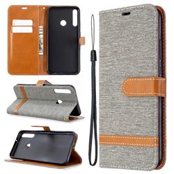 Jeans Cowboy Denim Leather Wallet Case for Huawei Y7p - Gray