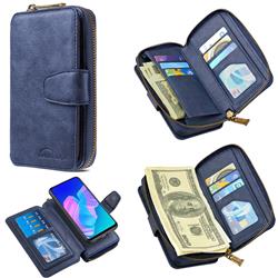 Binfen Color Retro Buckle Zipper Multifunction Leather Phone Wallet for Huawei Y7p - Blue