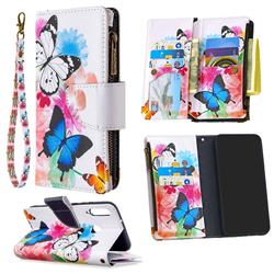Vivid Flying Butterflies Binfen Color BF03 Retro Zipper Leather Wallet Phone Case for Huawei Y7p