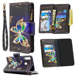 Golden Shining Butterfly Binfen Color BF03 Retro Zipper Leather Wallet Phone Case for Huawei Y7p