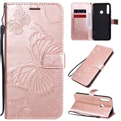 Embossing 3D Butterfly Leather Wallet Case for Huawei Y7p - Rose Gold