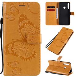 Embossing 3D Butterfly Leather Wallet Case for Huawei Y7p - Yellow