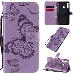 Embossing 3D Butterfly Leather Wallet Case for Huawei Y7p - Purple