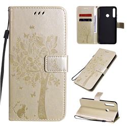 Embossing Butterfly Tree Leather Wallet Case for Huawei Y7p - Champagne