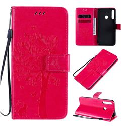 Embossing Butterfly Tree Leather Wallet Case for Huawei Y7p - Rose