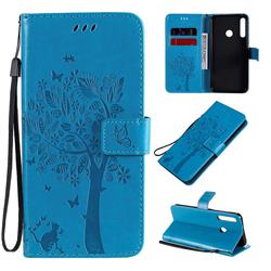 Embossing Butterfly Tree Leather Wallet Case for Huawei Y7p - Blue