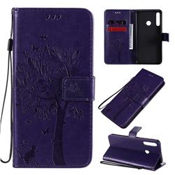 Embossing Butterfly Tree Leather Wallet Case for Huawei Y7p - Purple