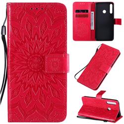 Embossing Sunflower Leather Wallet Case for Huawei Y7p - Red