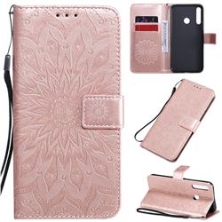 Embossing Sunflower Leather Wallet Case for Huawei Y7p - Rose Gold