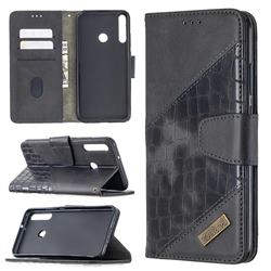 BinfenColor BF04 Color Block Stitching Crocodile Leather Case Cover for Huawei Y7p - Black