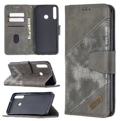 BinfenColor BF04 Color Block Stitching Crocodile Leather Case Cover for Huawei Y7p - Gray