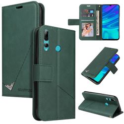 GQ.UTROBE Right Angle Silver Pendant Leather Wallet Phone Case for Huawei Y7p - Green