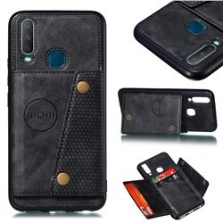 Retro Multifunction Card Slots Stand Leather Coated Phone Back Cover for Huawei Y7p - Black
