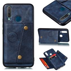 Retro Multifunction Card Slots Stand Leather Coated Phone Back Cover for Huawei Y7p - Blue