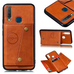 Retro Multifunction Card Slots Stand Leather Coated Phone Back Cover for Huawei Y7p - Brown