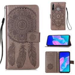 Embossing Dream Catcher Mandala Flower Leather Wallet Case for Huawei Y7p - Gray