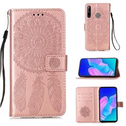 Embossing Dream Catcher Mandala Flower Leather Wallet Case for Huawei Y7p - Rose Gold