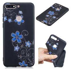 Little Blue Flowers 3D Embossed Relief Black TPU Cell Phone Back Cover for Huawei Y7 Pro (2018) / Y7 Prime(2018) / Nova2 Lite
