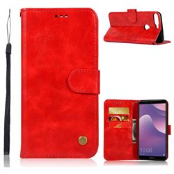 Luxury Retro Leather Wallet Case for Huawei Y7 Pro (2018) / Y7 Prime(2018) / Nova2 Lite - Red