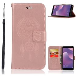 Intricate Embossing Owl Campanula Leather Wallet Case for Huawei Y7 Pro (2018) / Y7 Prime(2018) / Nova2 Lite - Rose Gold