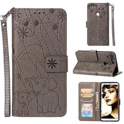 Embossing Fireworks Elephant Leather Wallet Case for Huawei Y7 Pro (2018) / Y7 Prime(2018) / Nova2 Lite - Gray