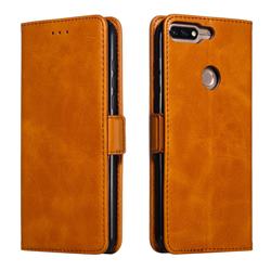 Retro Classic Calf Pattern Leather Wallet Phone Case for Huawei Y7 Pro (2018) / Y7 Prime(2018) / Nova2 Lite - Yellow