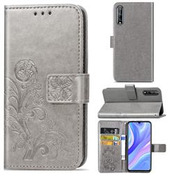 Embossing Imprint Four-Leaf Clover Leather Wallet Case for Huawei Y8p - Grey
