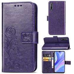 Embossing Imprint Four-Leaf Clover Leather Wallet Case for Huawei Y8p - Purple