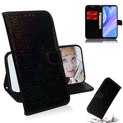 Laser Circle Shining Leather Wallet Phone Case for Huawei Y8p - Black