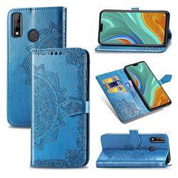 Embossing Imprint Mandala Flower Leather Wallet Case for Huawei Y8s - Blue