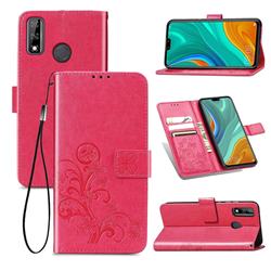 Embossing Imprint Four-Leaf Clover Leather Wallet Case for Huawei Y8s - Rose Red