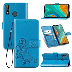 Embossing Imprint Four-Leaf Clover Leather Wallet Case for Huawei Y8s - Blue