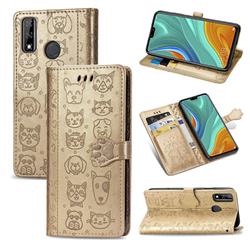 Embossing Dog Paw Kitten and Puppy Leather Wallet Case for Huawei Y8s - Champagne Gold
