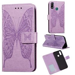 Intricate Embossing Vivid Butterfly Leather Wallet Case for Huawei Y8s - Purple