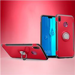 Armor Anti Drop Carbon PC + Silicon Invisible Ring Holder Phone Case for Huawei Y9 (2019) - Red