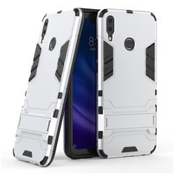 Armor Premium Tactical Grip Kickstand Shockproof Dual Layer Rugged Hard Cover for Huawei Y9 (2019) - Silver
