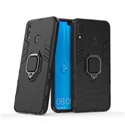 Black Panther Armor Metal Ring Grip Shockproof Dual Layer Rugged Hard Cover for Huawei Y9 (2019) - Black