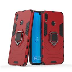 Black Panther Armor Metal Ring Grip Shockproof Dual Layer Rugged Hard Cover for Huawei Y9 (2019) - Red
