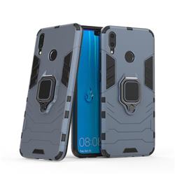 Black Panther Armor Metal Ring Grip Shockproof Dual Layer Rugged Hard Cover for Huawei Y9 (2019) - Blue